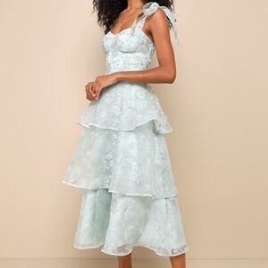 Lulus Glamorous Sweetie Sage Burnout Tie-strap Bustier Midi Dress Green - Size M